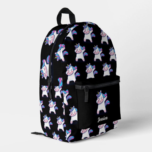 Dabbing Unicorn Pattern Custom Name Printed Backpack (Back Corner Left)