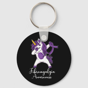 Dabbing Unicorn Purple Ribbon Fibromyalgia Awarene Keychain
