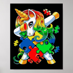 Dabbing Unicorn Puzzle Piece Autism Awareness Cute Poster