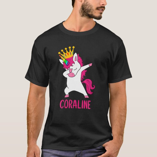 Dabbing Unicorn Queen Personalised CORALINE T-Shirt (Front)