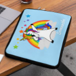 Dabbing Unicorn Rainbow Personalized Laptop Laptop Sleeve<br><div class="desc">This design was created through digital art. It may be personalized by clicking the customize button and changing the colour, adding a name, initials or your favourite words. Contact me at colorflowcreations@gmail.com if you with to have this design on another product. Purchase my original abstract acrylic painting for sale at...</div>