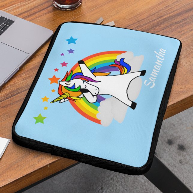 Dabbing Unicorn Rainbow Personalized Laptop Sleeve (Creator Uploaded)