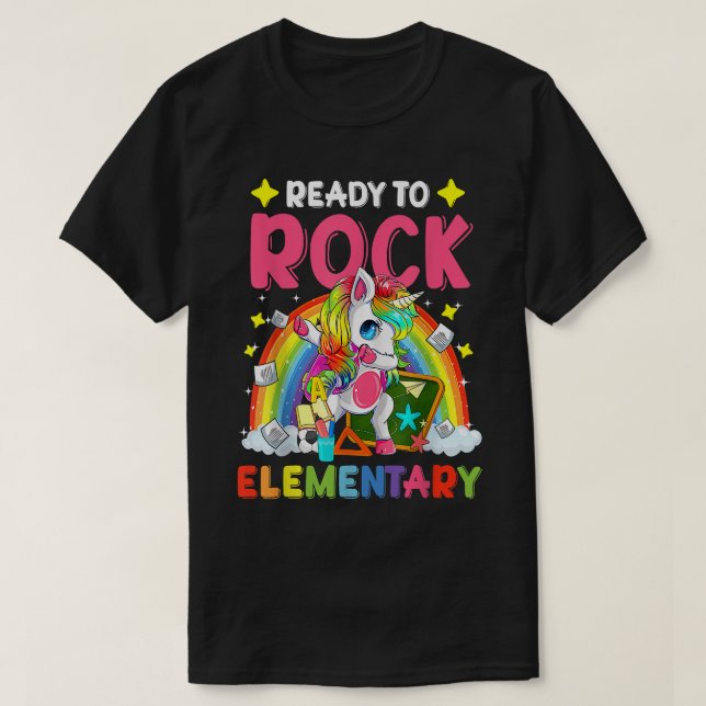 Dabbing Unicorn Ready To Rock Elementary Back To S T-Shirt (Design Front)
