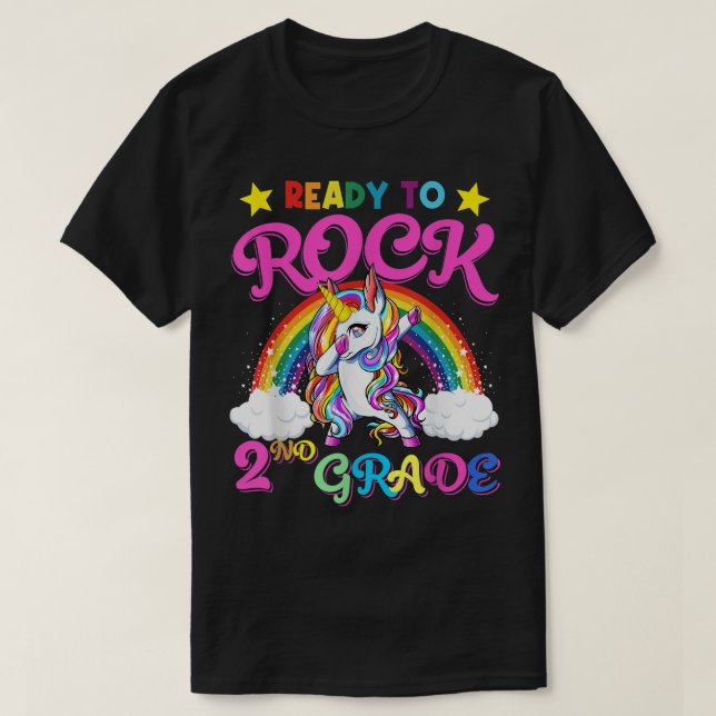Dabbing Unicorn Rock 2nd Grade Back To School Girl T-Shirt (Design Front)