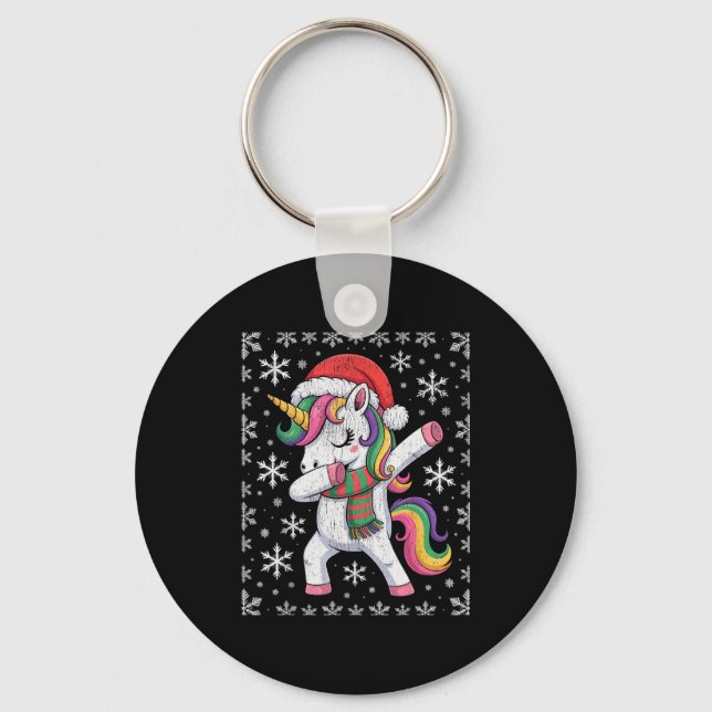 Dabbing Unicorn Santa Hat Christmas Xmas Dab  Keychain (Front)
