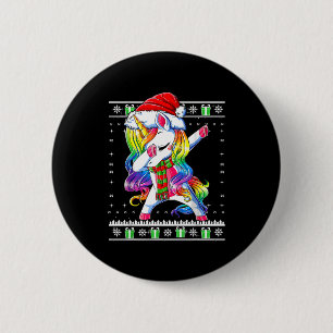 Dabbing Unicorn Santa Sweater Christmas Ugly Kids 2 Inch Round Button