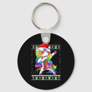 Dabbing Unicorn Santa Sweater Christmas Ugly Kids Keychain