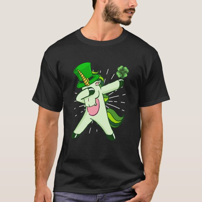 Dabbing unicorn shamrock St Patrick's Day T-Shirt (Front)