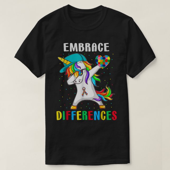 Dabbing Unicorn Shirt Differences Embrace ADHD Aut (Design Front)