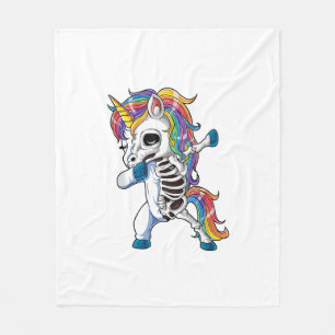 Dabbing Unicorn Skeleton Halloween Gifts Women Men Fleece Blanket
