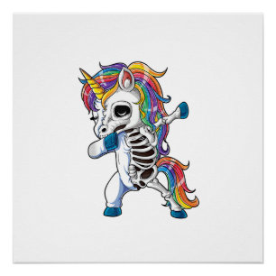 Dabbing Unicorn Skeleton Halloween Gifts Women Men Poster