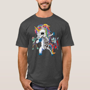 Dabbing Unicorn Skeleton T  Halloween Girls  T-Shirt