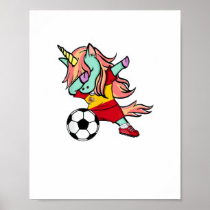 Dabbing Unicorn Soccer Spain Jersey Shirt Spanish  Poster