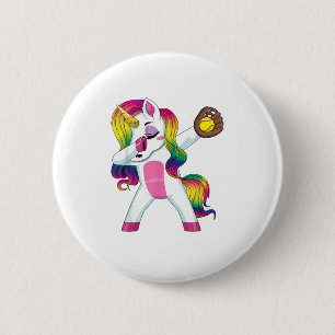 Dabbing Unicorn Softball Girls Women T-Shirt 2 Inch Round Button
