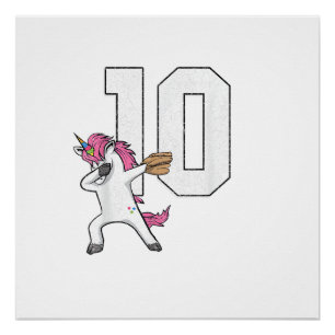 Dabbing Unicorn Softball Number 10 T-Shirt - Softb Poster