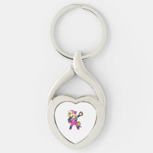 Dabbing Unicorn Softball Rainbow Baseball Girls Te Keychain
