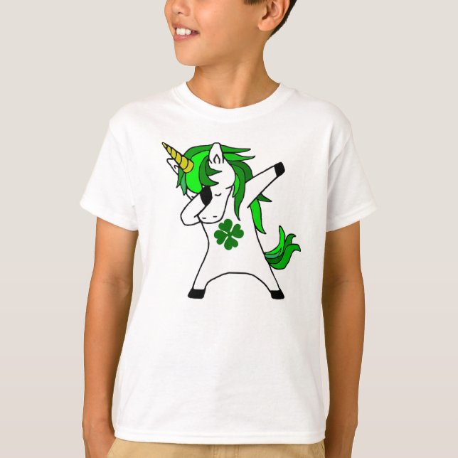 Dabbing Unicorn St. Patrick's Day Green Shamrock T-Shirt (Front)