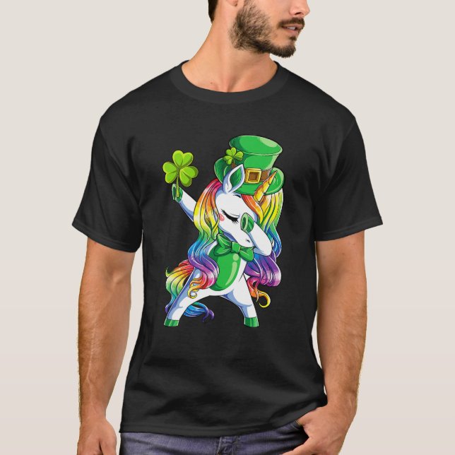 Dabbing Unicorn St Patricks Day Leprechaun Leprico T-Shirt (Front)