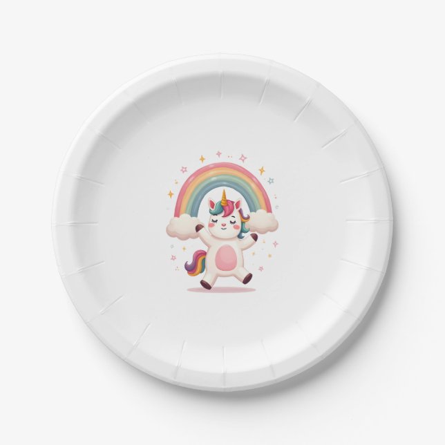 Dabbing Unicorn T Shirt - Funny Dab Dance Rainbow  Paper Plate (Front)