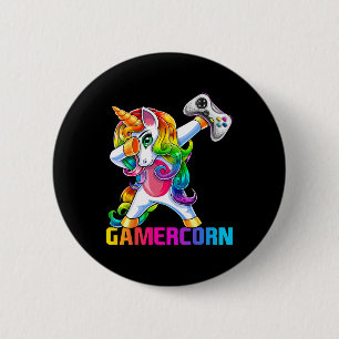 Dabbing Unicorn Video Game Controller Gamer Girl 2 Inch Round Button