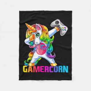 Dabbing Unicorn Video Game Controller Gamer Girl Fleece Blanket