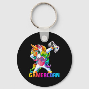 Dabbing Unicorn Video Game Controller Gamer Girl Keychain