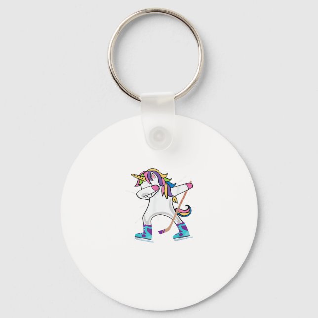 Dabbing Unicorn With A Hockey Stick Unicorn Sports Keychain (Front)