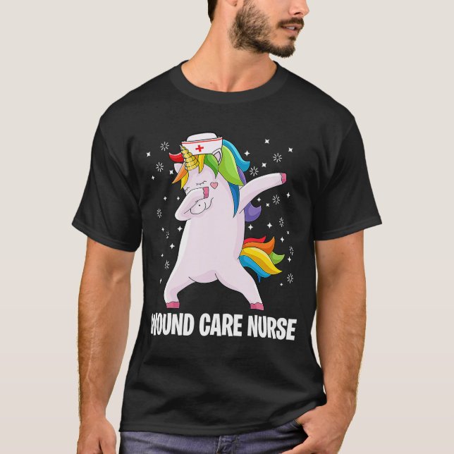 Dabbing Unicorn  Wound Care Nurse Wound Ostomy Nur T-Shirt (Front)