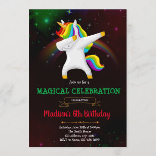 Dabbing unicorne party invitation