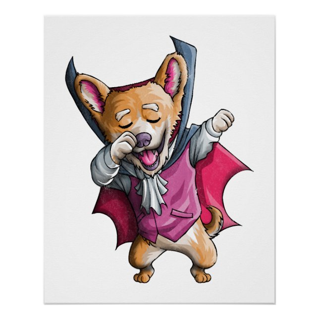 Dabbing Vampire Corgi Cute Halloween Corgi Funny Poster (Front)