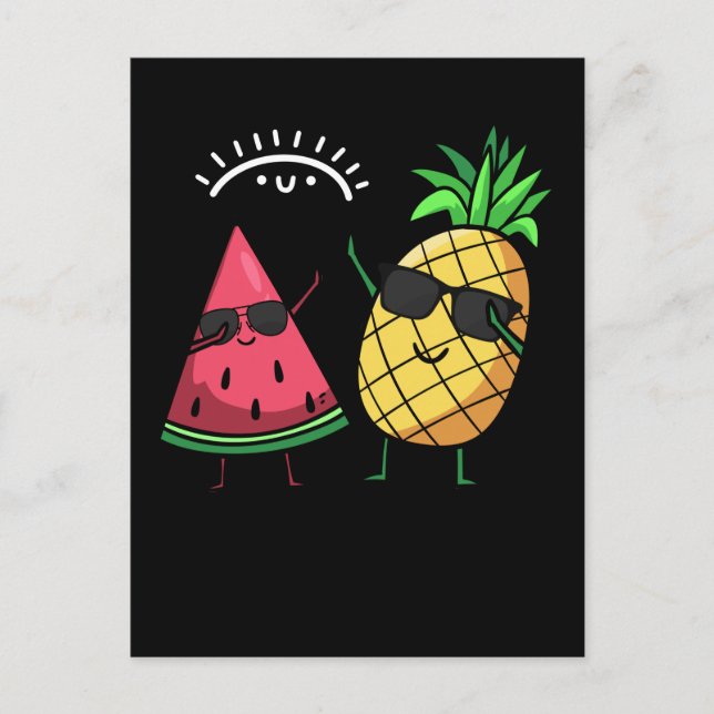 Dabbing Watermelon Pineapple Kawaii Summer Fruits Postcard (Front)