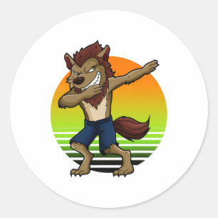 Dabbing Werewolf Retro Sunset Halloween Boys Kids  Classic Round Sticker