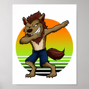 Dabbing Werewolf Retro Sunset Halloween Boys Kids Poster