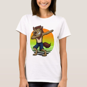 Dabbing Werewolf Retro Sunset Halloween Boys Kids T-Shirt