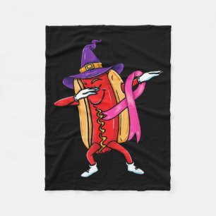 Dabbing Witch Hot Dog Breast Cancer Halloween Fleece Blanket