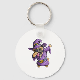 Dabbing Witch Pug Cute Halloween Pugs Funny Dab Keychain