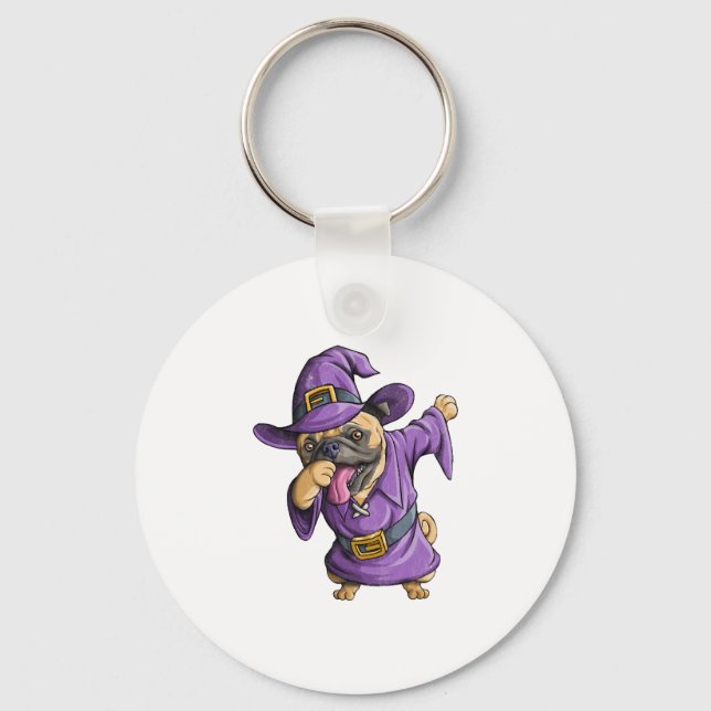 Dabbing Witch Pug Cute Halloween Pugs Funny Dab Keychain (Front)