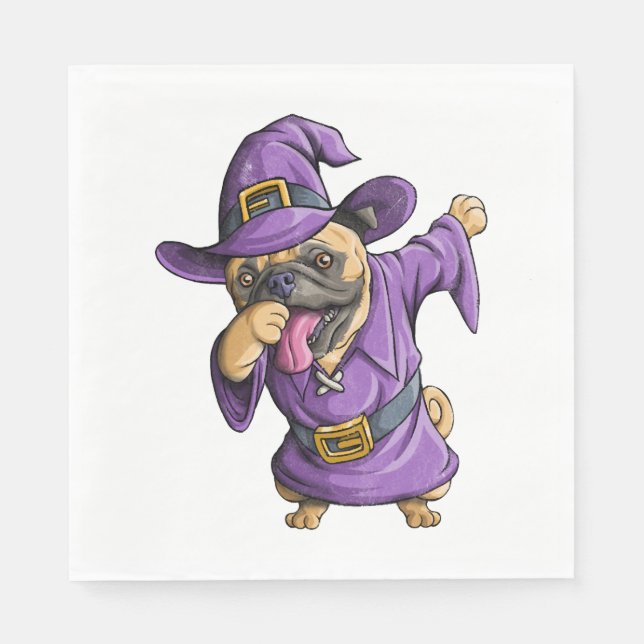Dabbing Witch Pug Cute Halloween Pugs Funny Dab Napkin (Front)