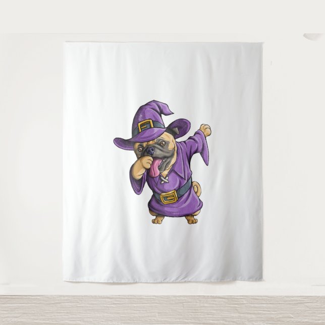 Dabbing Witch Pug Cute Halloween Pugs Funny Dab Tapestry (Front)