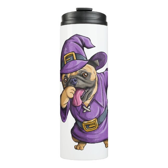 Dabbing Witch Pug Cute Halloween Pugs Funny Dab Thermal Tumbler (Front)