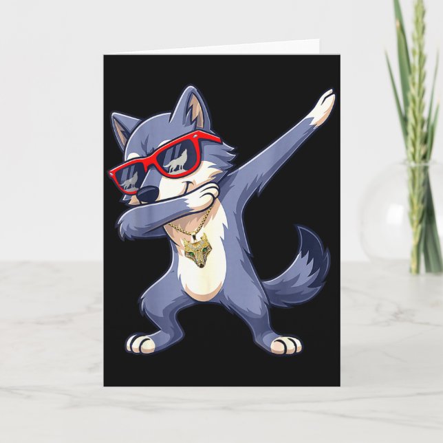 Dabbing Wolf Cool Red Sungles Animals Wolves Lover Card (Front)