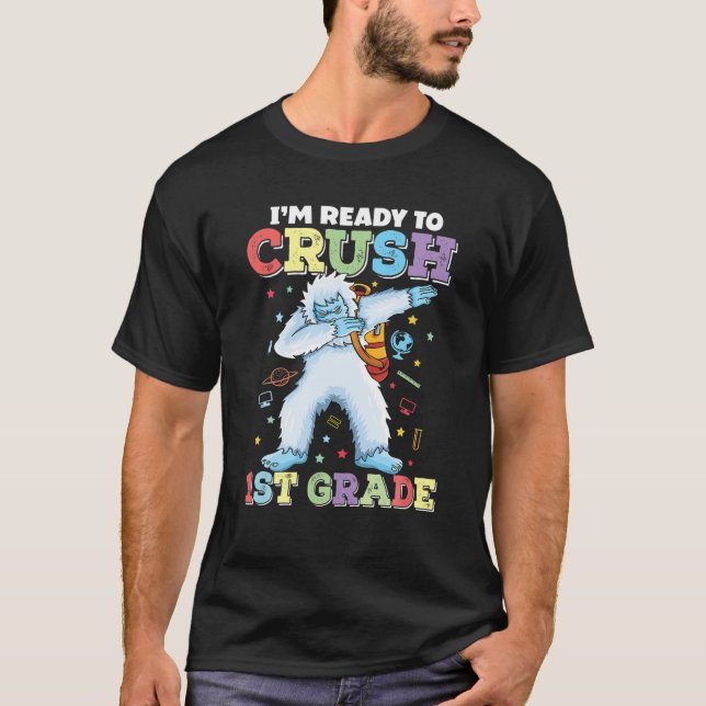 Dabbing Yeti Crushing 1St Grade First Day Of Back T-Shirt (Front)