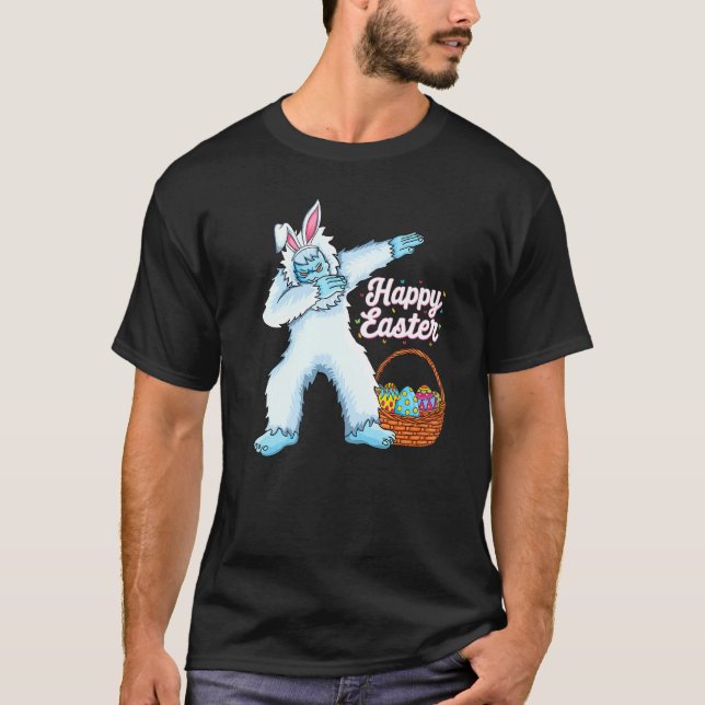 Dabbing yeti Easter Eggs bunny Kids Boys Girls yet T-Shirt (Front)