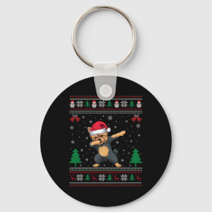 Dabbing Yorkie Dog Santa Hat Boys Girls Kids Chris Keychain