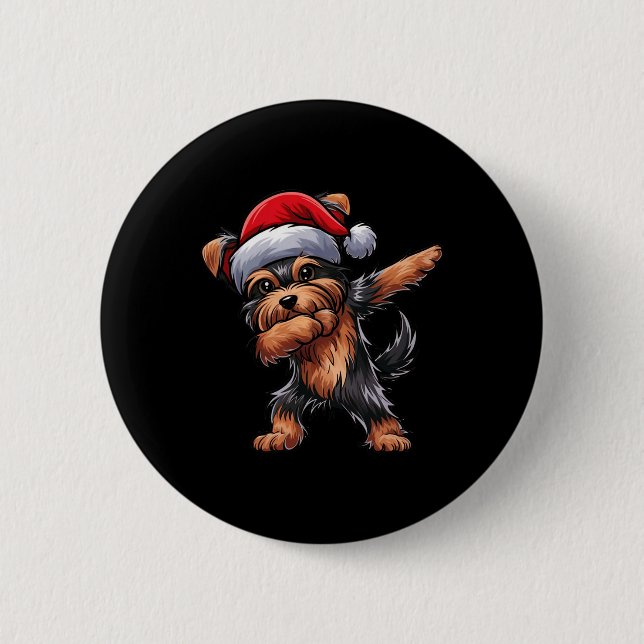 Dabbing Yorkshire Terrier Santa Hat Christmas Dab  2 Inch Round Button (Front)