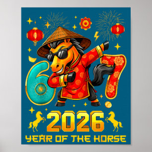 Dabbing Zodiac Horse Lunar New Year Chinese New Ye Poster