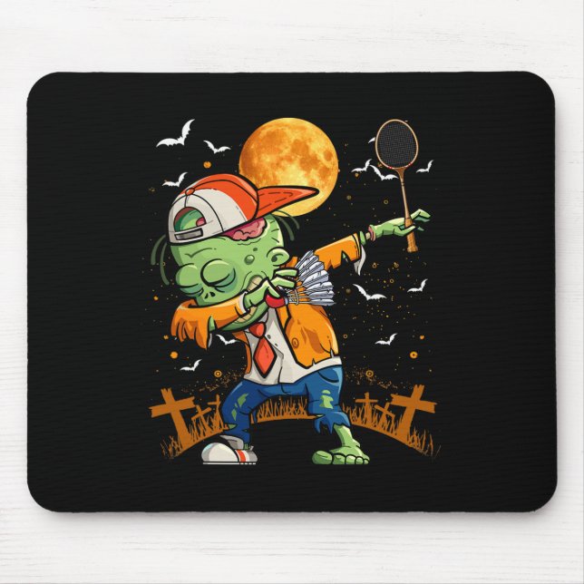 Dabbing Zombie Playing Badminton Halloween Badmint Mouse Pad (Front)