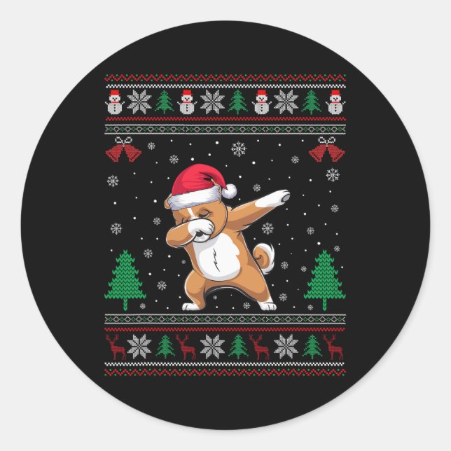 Dabbing Zuchon Dog Santa Hat Boys Girls Kids Chris Classic Round Sticker (Front)