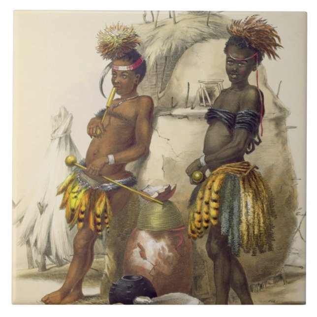 Dabiyaki and Upapazi, Zulu Boys in Dancing Dress, Tile (Front)