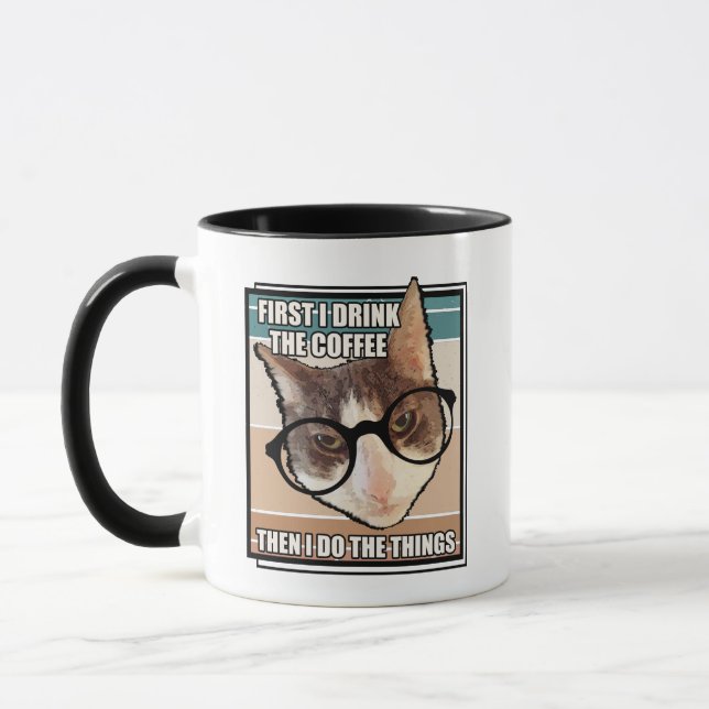 D'abord je bois le café Funny Cat café Mug (Gauche)